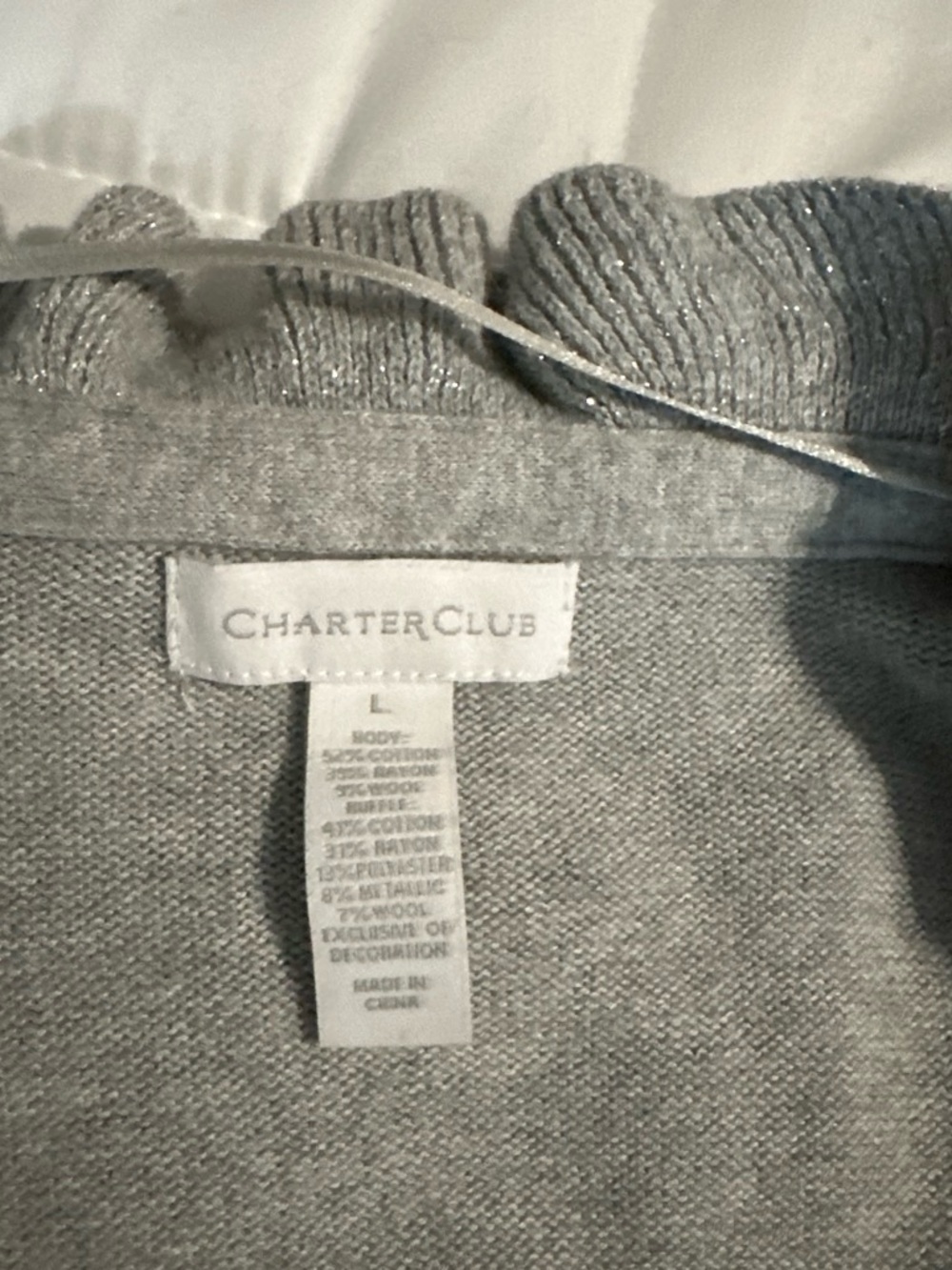Charter Club Light Gray Ruffle-Front Cardigan - Picture 5 of 5